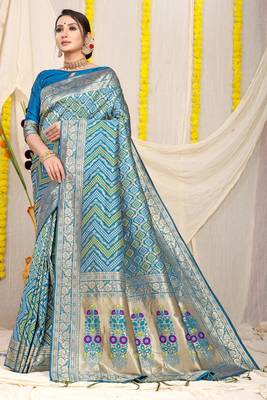 Blue Woven Art Silk Saree With Blouse 1