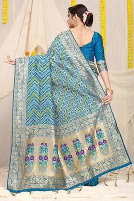 Blue Woven Art Silk Saree With Blouse 2
