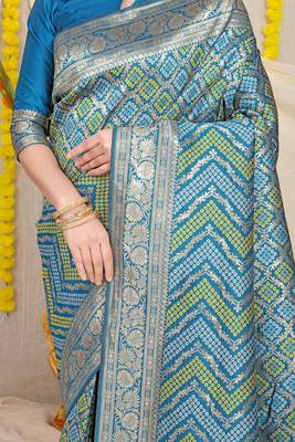Blue Woven Art Silk Saree With Blouse 4