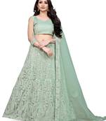 Light-green embroidered net semi stitched lehenga