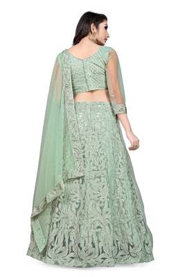 Light-green embroidered net semi stitched lehenga 4