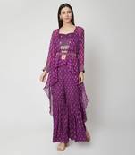 Purple Embellished handwork blouse with sharara and cape with belt 