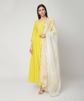  Yellow Plain Anarkali kurta with dupatta 1