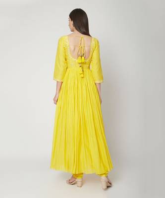  Yellow Plain Anarkali kurta with dupatta 2