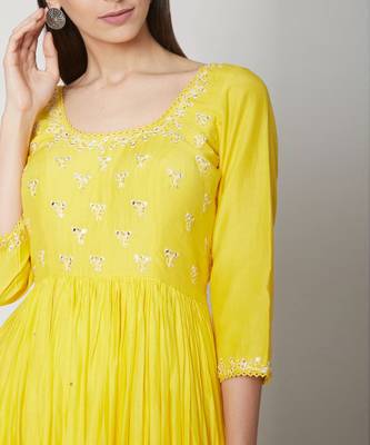 Yellow Plain Anarkali kurta with dupatta 3