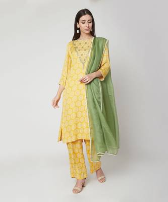  Yellow Printed kurta set with palazzo and dupatta 1