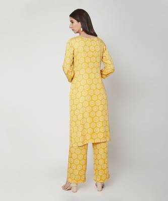  Yellow Printed kurta set with palazzo and dupatta 2