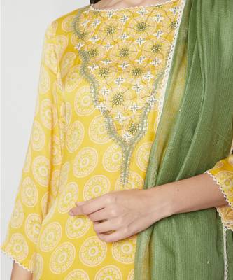  Yellow Printed kurta set with palazzo and dupatta 3