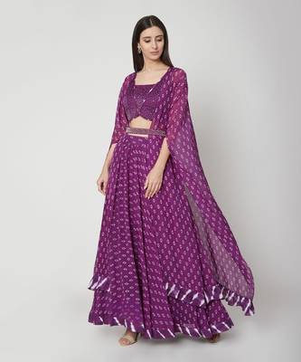 Purple Skirt style with handwork blouse and cape set with belt 1