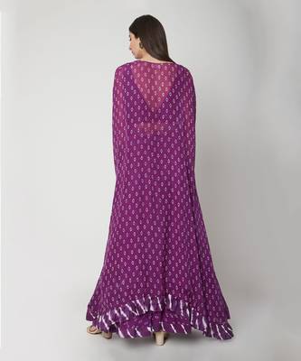 Purple Skirt style with handwork blouse and cape set with belt 2