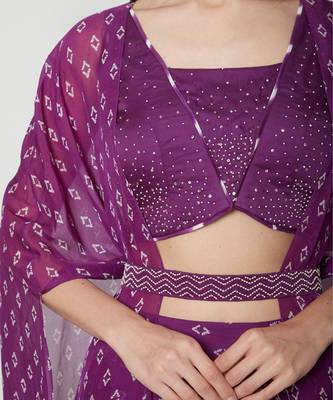 Purple Skirt style with handwork blouse and cape set with belt 3