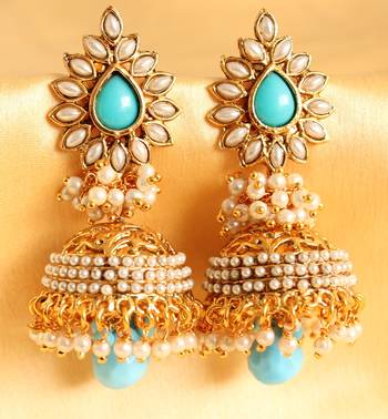 Lovely Gold Plated Aashiqui Turquoise Jhumkka  1