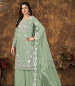 Sea-green thread embroidery net salwar
