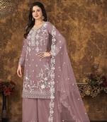Mauve thread embroidery net salwar