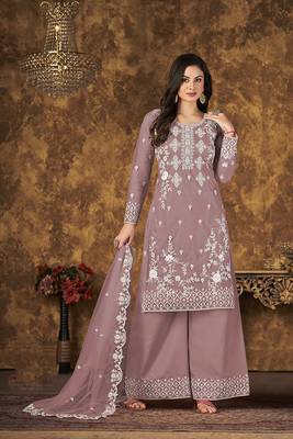 Mauve thread embroidery net salwar 2