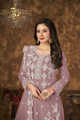 Mauve thread embroidery net salwar 3