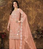Peach thread embroidery net salwar