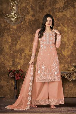Peach thread embroidery net salwar 2