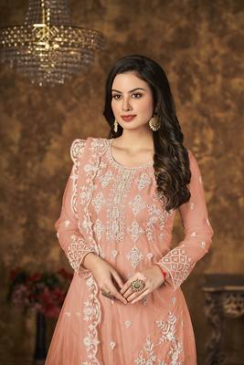 Peach thread embroidery net salwar 3