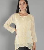 Hand Embroidered Lucknowi Chikankari Light Beige Georgette Short Top with Slip