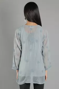 Hand Embroidered Lucknowi Chikankari Grey Georgette Short Top with Slip