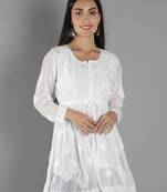Hand Embroidered Lucknowi Chikankari White Viscose Georgette Short Top with Slip