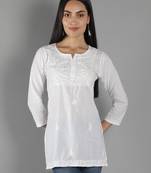 Hand Embroidered Lucknowi Chikankari White Cotton Short Top