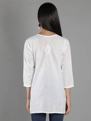 Hand Embroidered Lucknowi Chikankari White Cotton Short Top 2