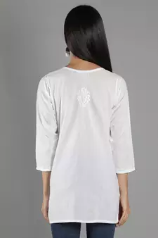 Hand Embroidered Lucknowi Chikankari White Cotton Short Top