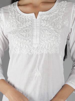 Hand Embroidered Lucknowi Chikankari White Cotton Short Top 4