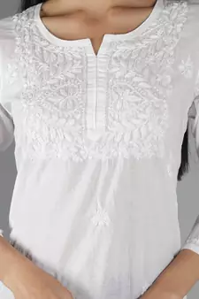 Hand Embroidered Lucknowi Chikankari White Cotton Short Top