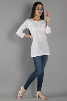 Hand Embroidered Lucknowi Chikankari White Cotton Short Top