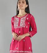 Hand Embroidered Lucknowi Chikankari Magenta Cotton Short Top