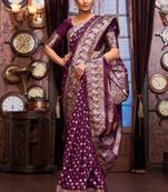 Purple woven banarasi silk saree with blouse