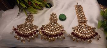 Copper Base Very Light Weight Handmade Kundan Gold Plated Earring Maangtika Combo Set Jewellery 2