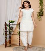 Beige embroidered cotton kurtas-and-kurtis