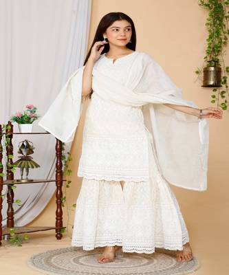 Beige embroidered cotton kurta-suits 1