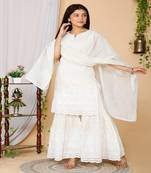 Beige embroidered cotton kurta-suits