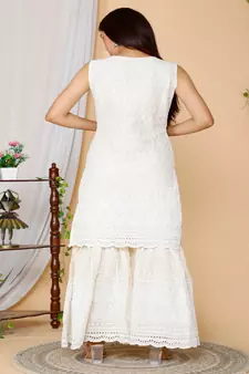 Beige embroidered cotton kurta-suits