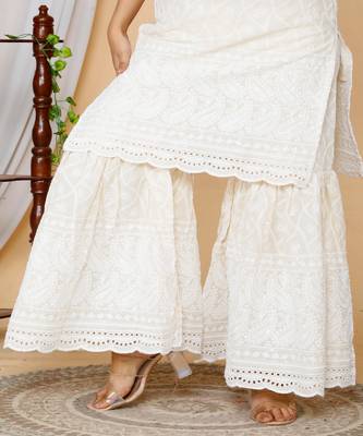 Beige embroidered cotton kurta-suits 4