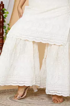 Beige embroidered cotton kurta-suits