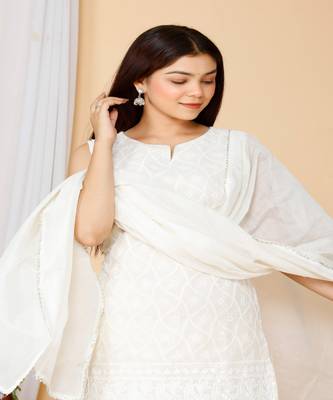 Beige embroidered cotton kurta-suits 5