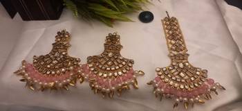 Copper Base Very Light Weight Handmade Kundan Gold Plated Earring Maangtika Combo Set Jewellery 2