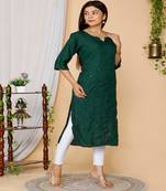 Green embroidered rayon kurtas-and-kurtis