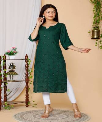 Green embroidered rayon kurtas-and-kurtis 2