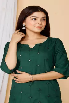 Green embroidered rayon kurtas-and-kurtis