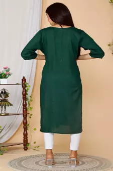 Green embroidered rayon kurtas-and-kurtis