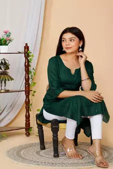 Green embroidered rayon kurtas-and-kurtis