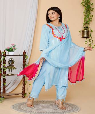 Blue embroidered rayon kurta-suits 1