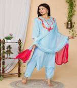 Blue embroidered rayon kurta-suits